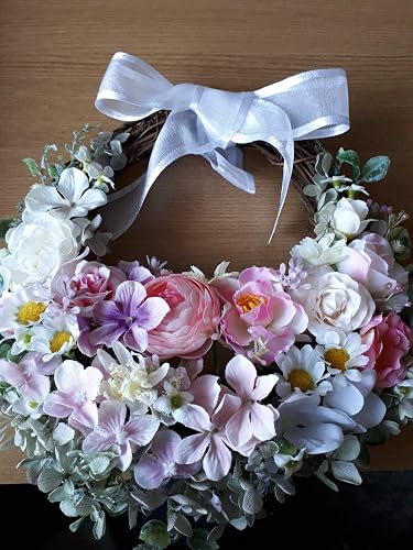 Amazon｜Lulu's ルルズ ピンクの花達のナチュラルリース アーティ